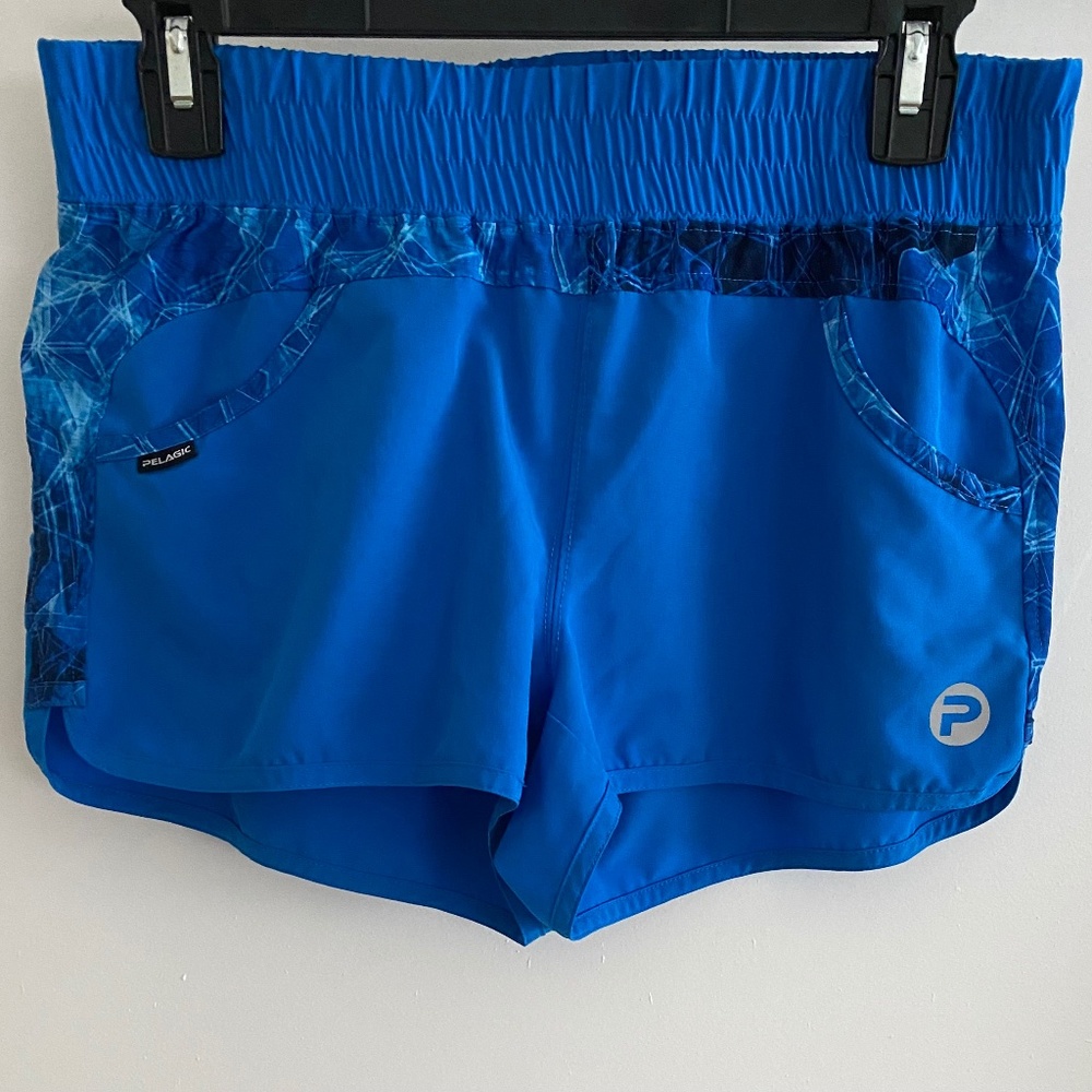 Pelagic Shorts Womens Medium Blue Athletic Running Zip Pocket